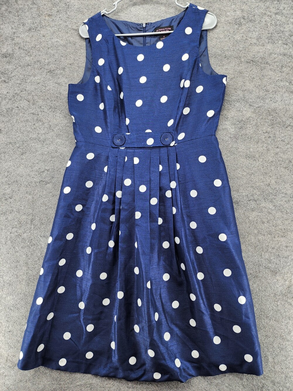 Signature by Robbie Bee Dress Womens 10 Sleeveless Blue Polka Dot